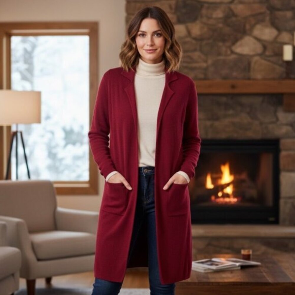 NWOT Chico's Women's Chunky Collared Red Duster Cardigan L